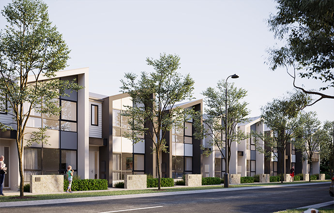 An artists impression of a row of terraces at Riverlea.