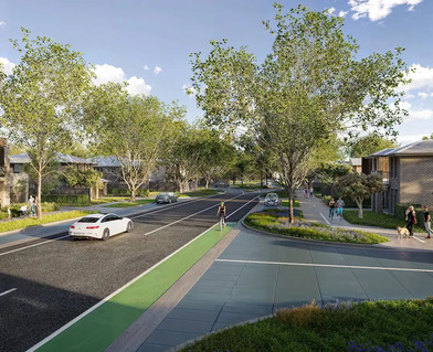 An artist’s impression of a tree-lined street at Riverlea.