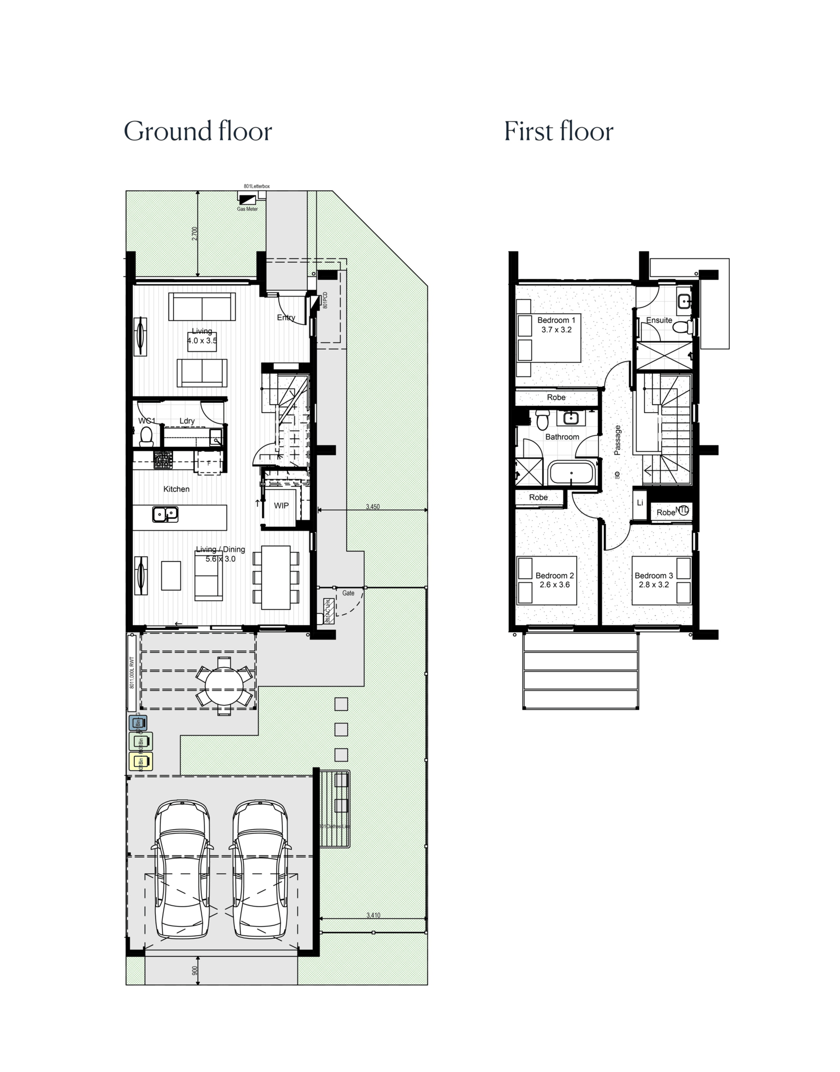 The floorplan for the Terrace 1 townhome at Riverlea.