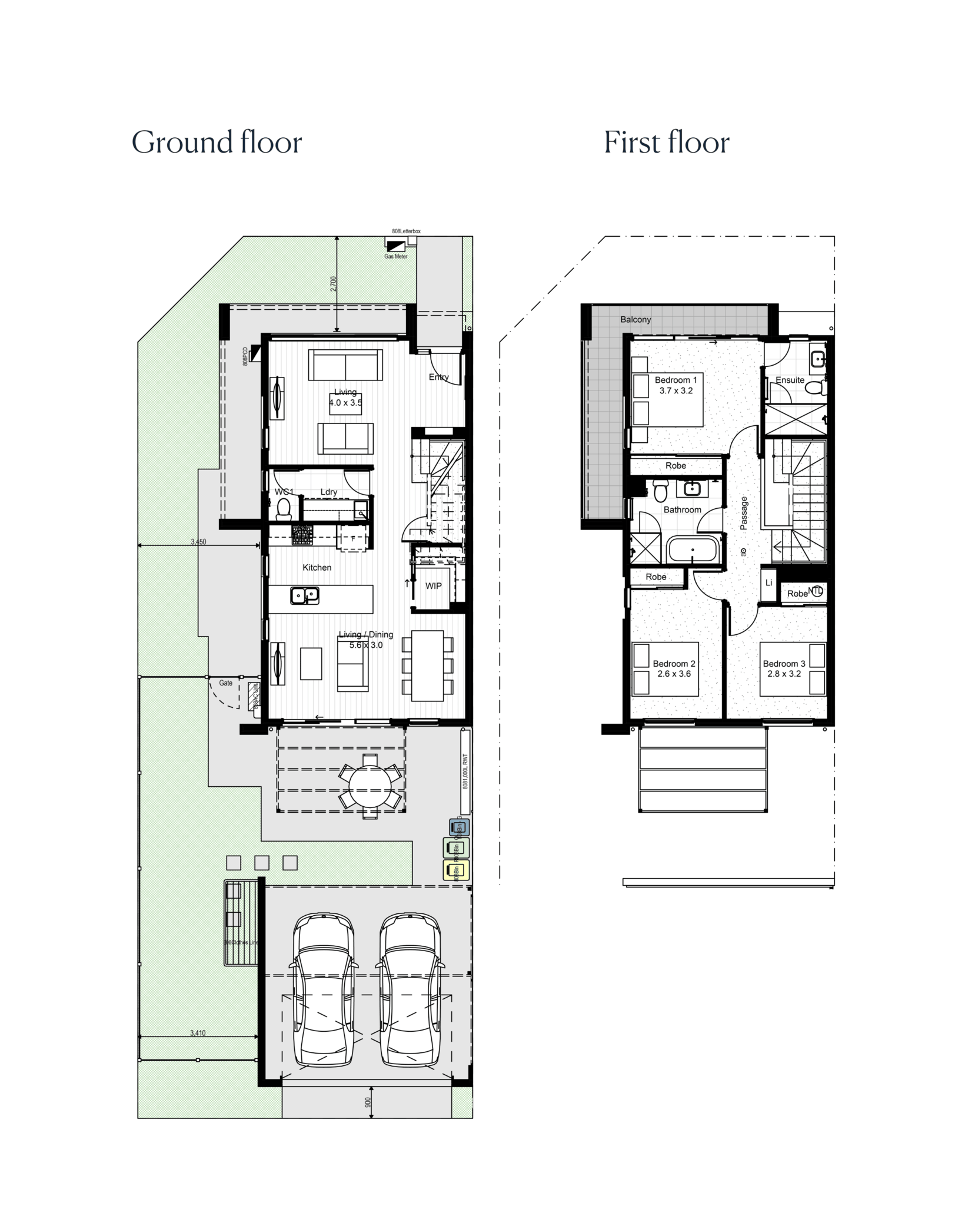 The floorplan for the Terrace 3 townhome at Riverlea.