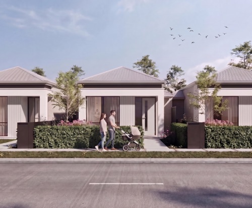 View of one of the corner terraces on a sunny day at Riverlea