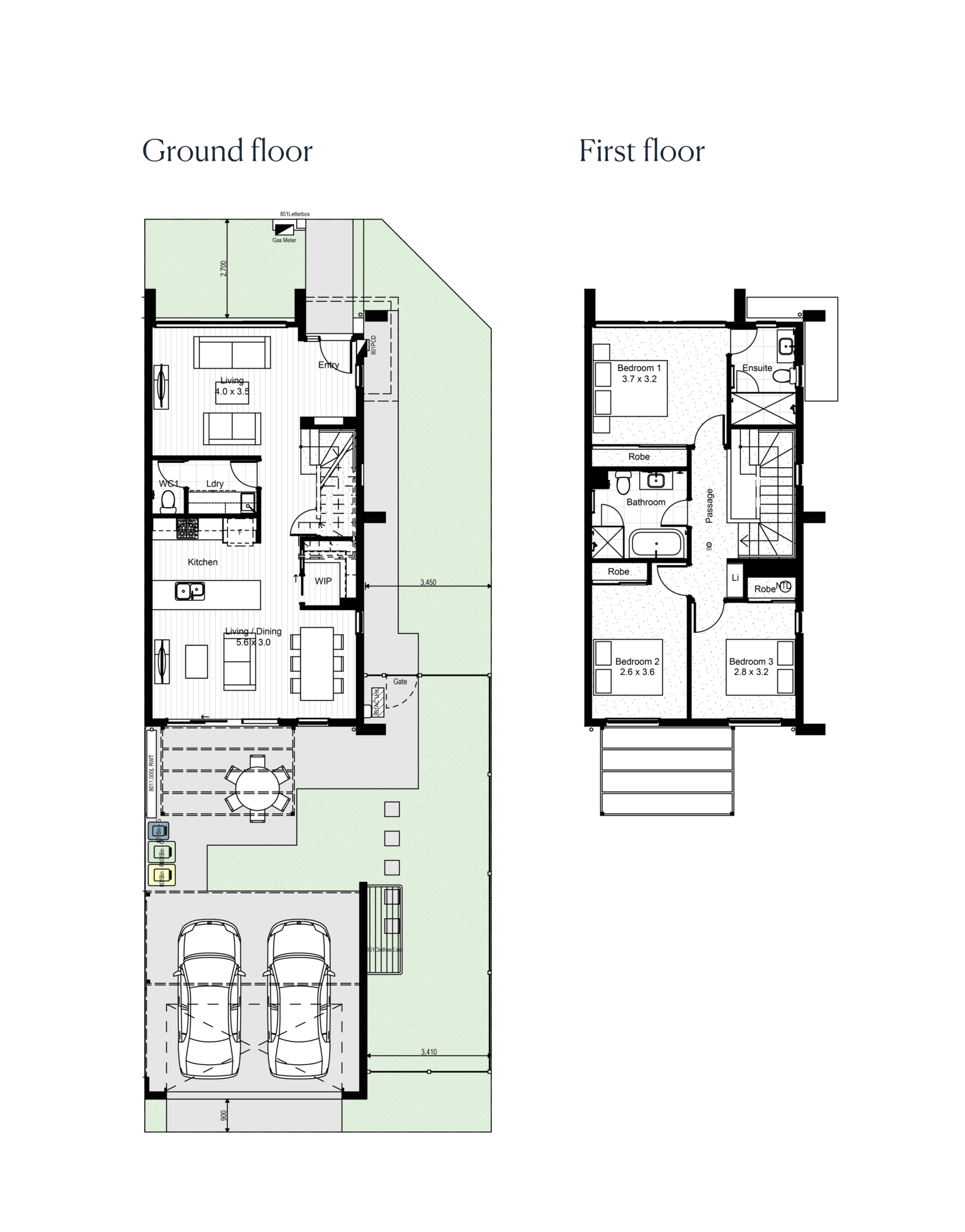 The floorplan for the Option 1 townhome at Riverlea.