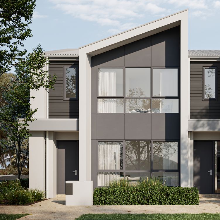 An artist’s impression of the façade of the Option 1 townhome at Riverlea.
