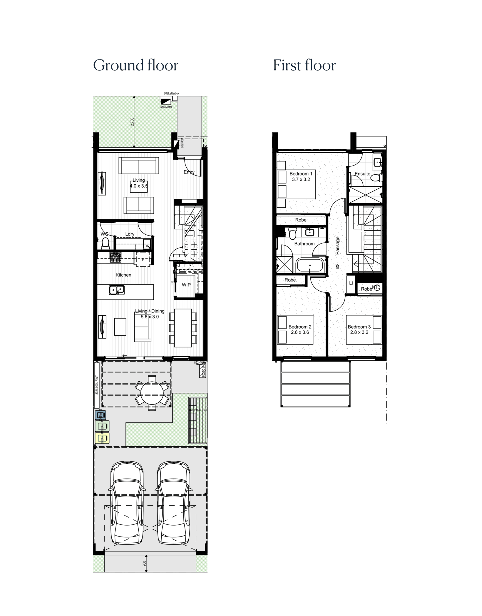 The floorplan for the Option 2 townhome at Riverlea.